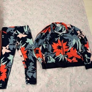 Adidas Floral Track Suit - Navy , Red,
